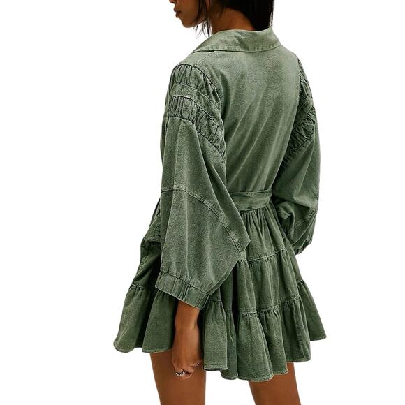 FREE PEOPLE Green Hampton Mini Dress Size L P2P 33.5” New w/o Tag MSRP $198 SOO - Picture 2 of 15
